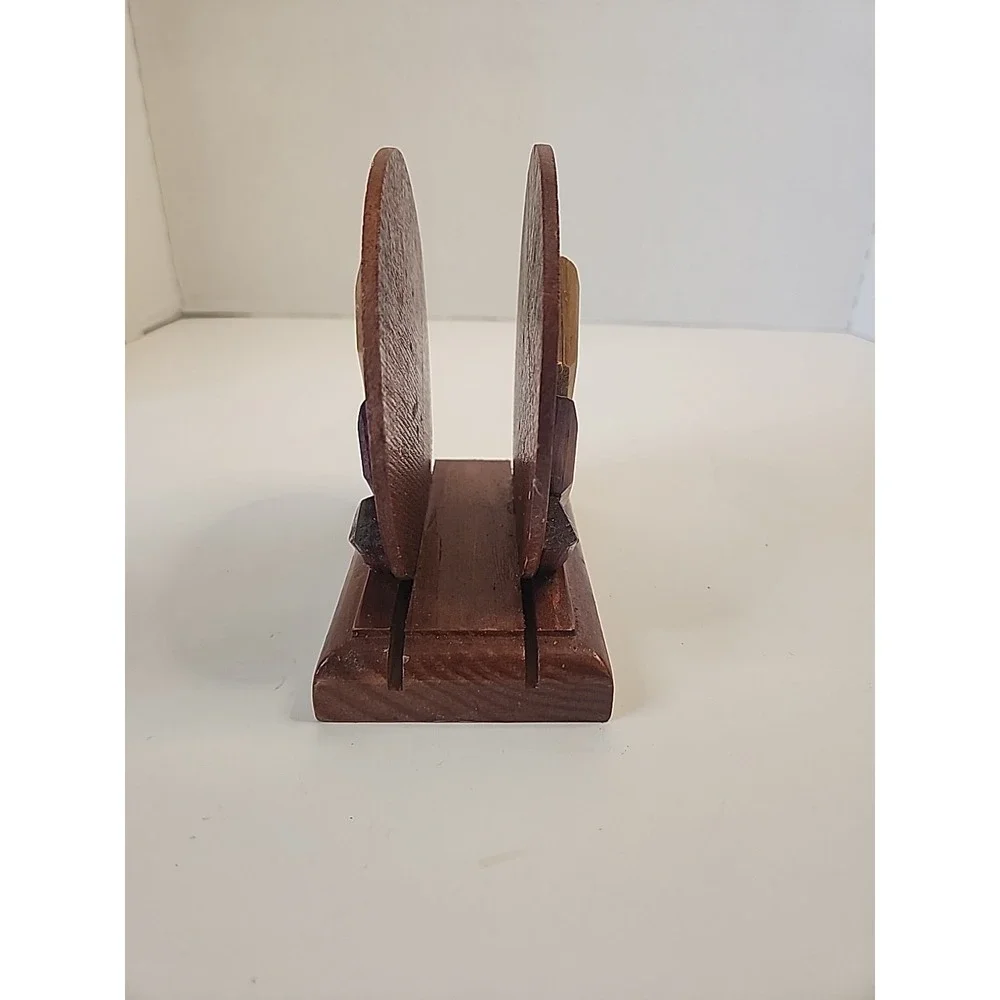 Handcrafted Tri-Colored Intarsia‎ Wooden Napkin Holder Abstract Floral Design